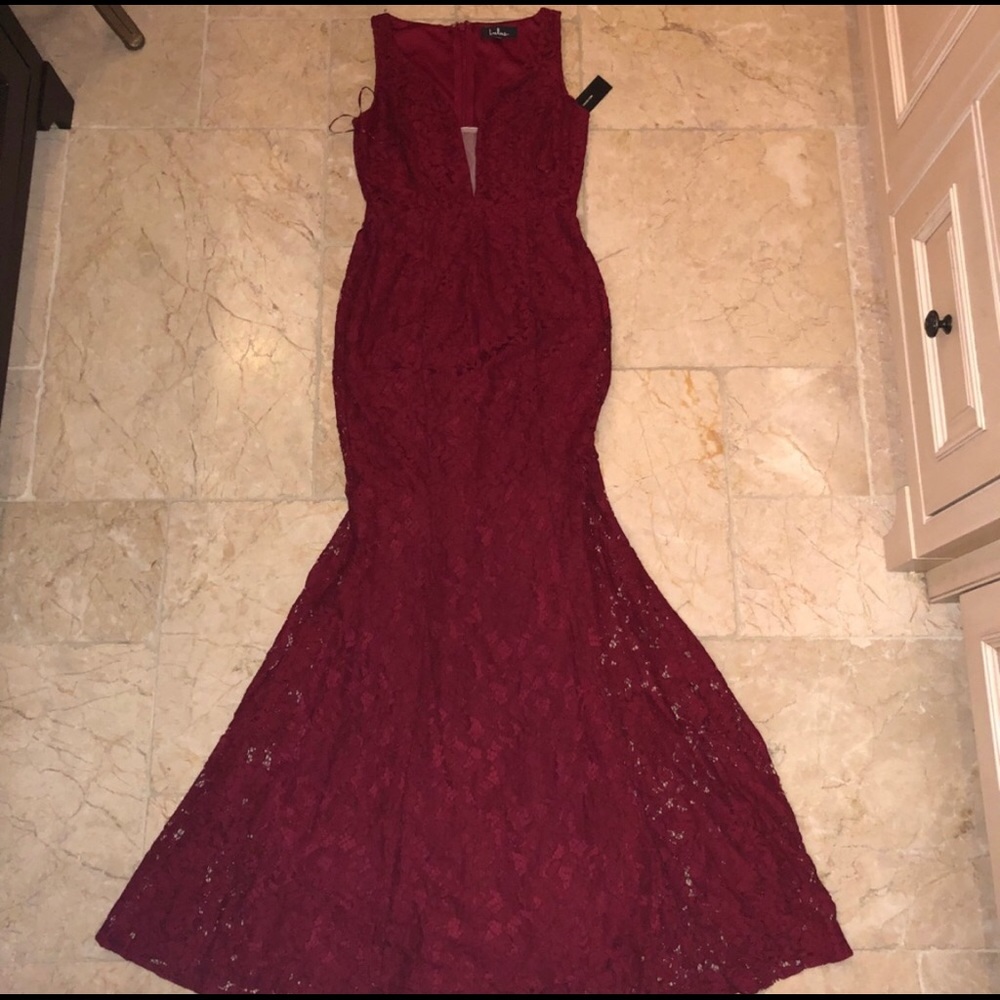 Long red lace dress